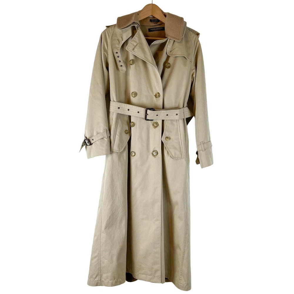 Brooks Brothers Womens 4 Double Breasted Trench Lined Long Coat Beige Tan